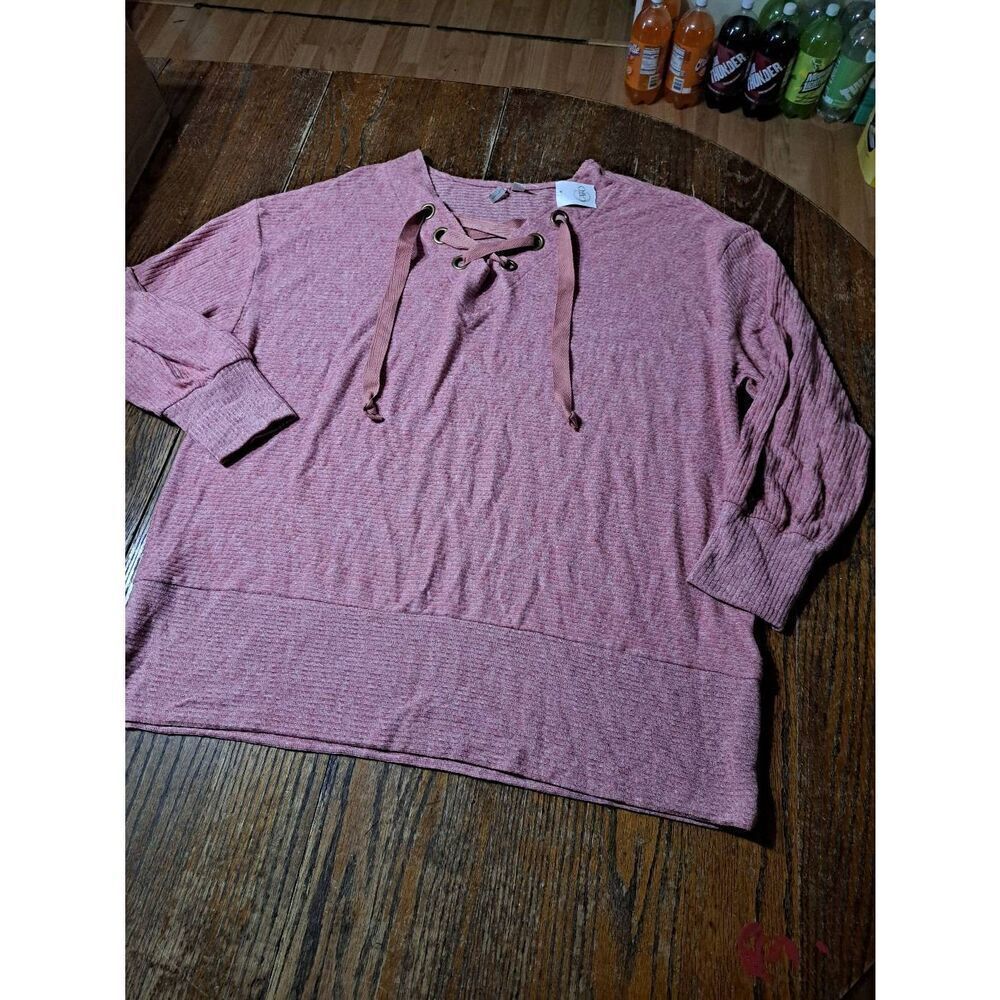 New XL Cato Love Story Dusty Rose Pullover VNeck Long Sleeve Top Shirt NWT